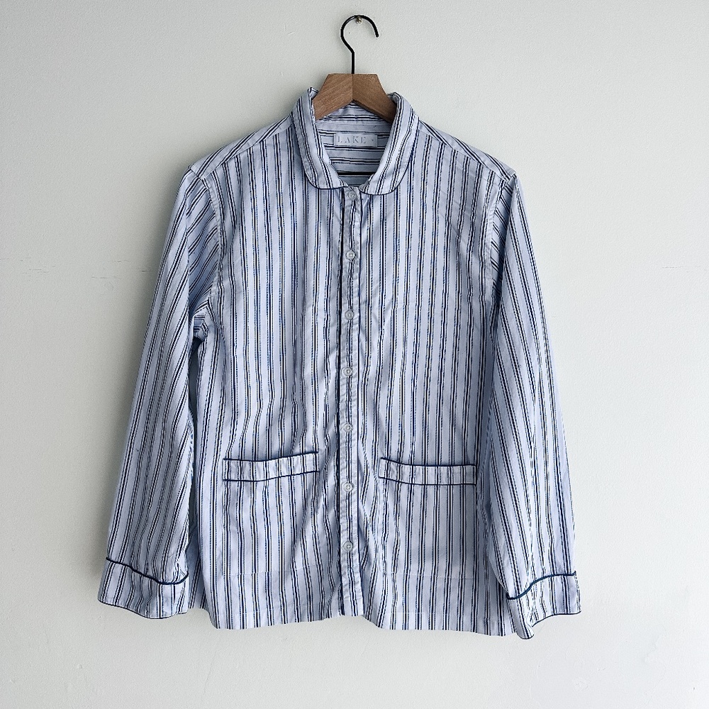 Lake Pajama In Navy Blue Stripe Poplin cotton Pajama Top